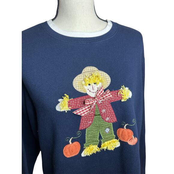 Decorated Originals Fleece Pullover Sweater Autumn Pumpkin Blue Women's M/L - Picture 2 of 5